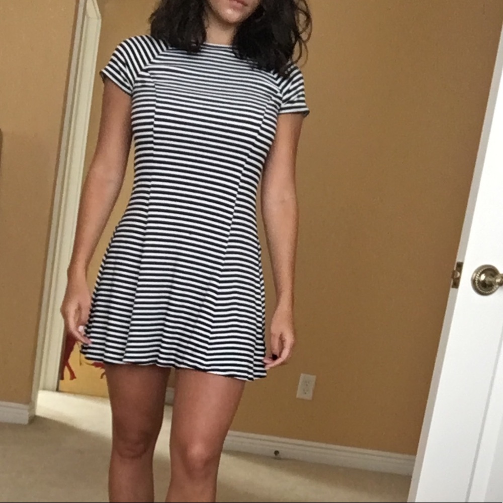 Black and white striped mini dress